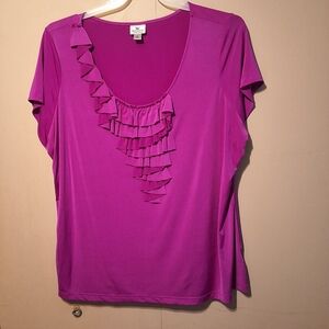 Worthington Women's Stretch Magenta Ruffle Blouse - Size 2X
